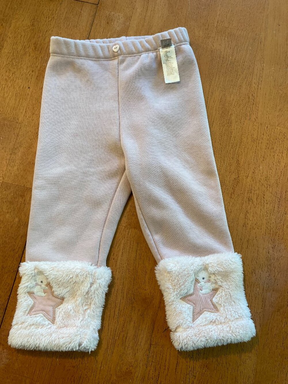 Dave & Bella Toddler Girls Pink Pants with Faux Fur Bear & Star Cuffs - 18/24 m